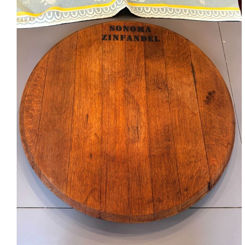 Gorgeous reclaimed wine barrel head Sonoma Zinfandel charcuterie board spins